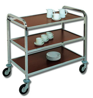 ТЕЛЕЖКА ОЛДАК ДЛЯ ОФИЦИАНТОВ ИЗ НЕРЖ. С ПОЛКАМИ ИЗ ЛАМИНАТА ТО 33 