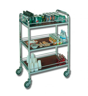 ТЕЛЕЖКА ОЛДАК ДЛЯ ОФИЦИАНТОВ ИЗ НЕРЖ. С ПОЛКАМИ ИЗ ЛАМИНАТА ТО 33.1 