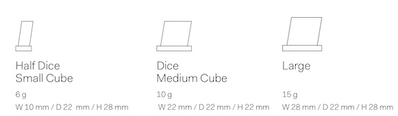 Размеры льда Dice