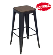 Стул барный S-0611 TOLIX WOOD черный патина золото сиденье темное дерево 